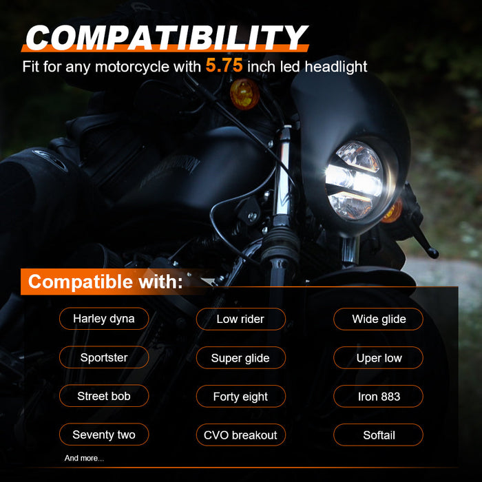 5.75 Inch 55W DOT Motorcycle LED Headlight Assembly with Amber DRL for Sportster/Softail/Dyna