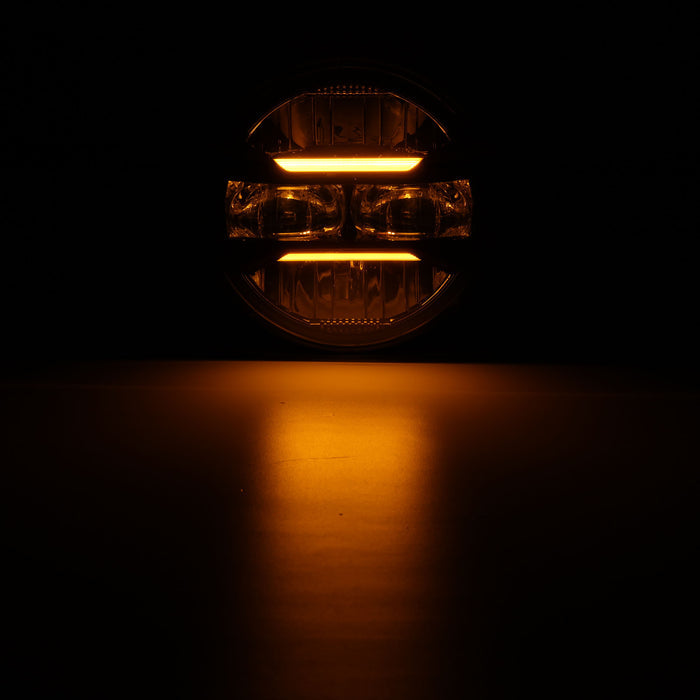 5.75 Inch 55W DOT Motorcycle LED Headlight Assembly with Amber DRL for Sportster/Softail/Dyna