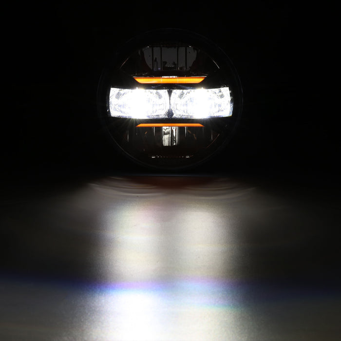 5.75 Inch 55W DOT Motorcycle LED Headlight Assembly with Amber DRL for Sportster/Softail/Dyna