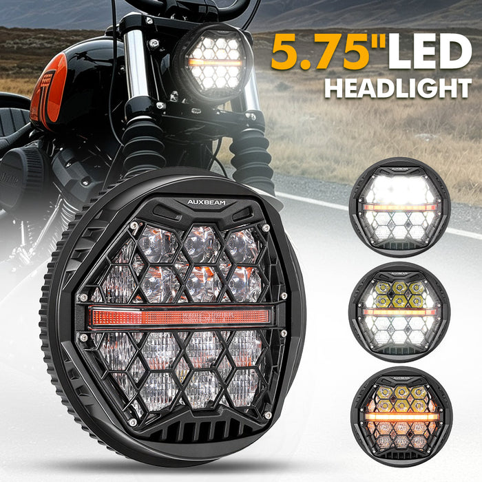 🆕 5.75 Inch 60W DOT Motorcycle LED Headlight Assembly with Amber DRL & Honeycomb Design (Hi/Lo Beam) for Harley-Davidson Sportster/Sportster/ Dyna/Indian