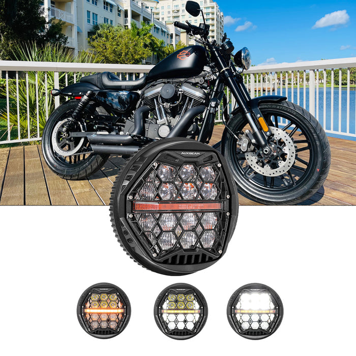 🆕 5.75 Inch 60W DOT Motorcycle LED Headlight Assembly with Amber DRL & Honeycomb Design (Hi/Lo Beam) for 2016-2020 Roadster XL1200Cx