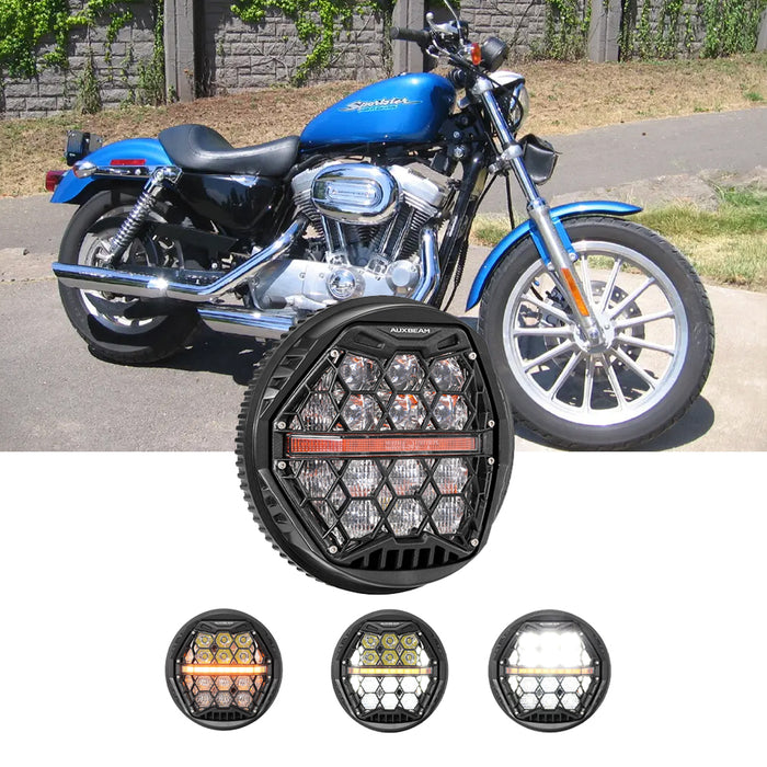 🆕 5.75 Inch 60W DOT Motorcycle LED Headlight Assembly with Amber DRL & Honeycomb Design (Hi/Lo Beam) for 2004-2009 XL883
