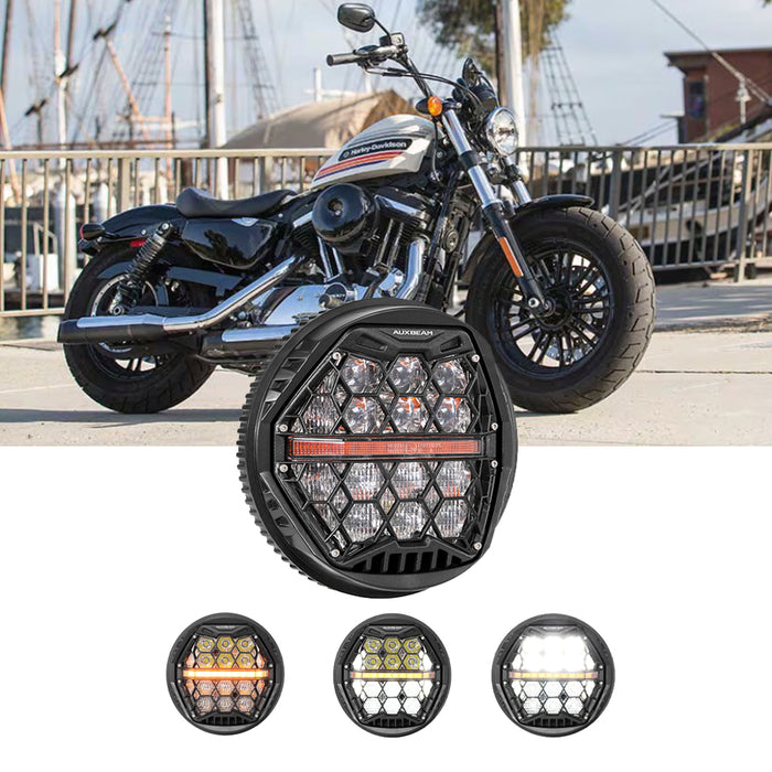 🆕 5.75 Inch 60W DOT Motorcycle LED Headlight Assembly with Amber DRL & Honeycomb Design (Hi/Lo Beam) for 2018-2019 Forty-Eight Special XL 1200xs