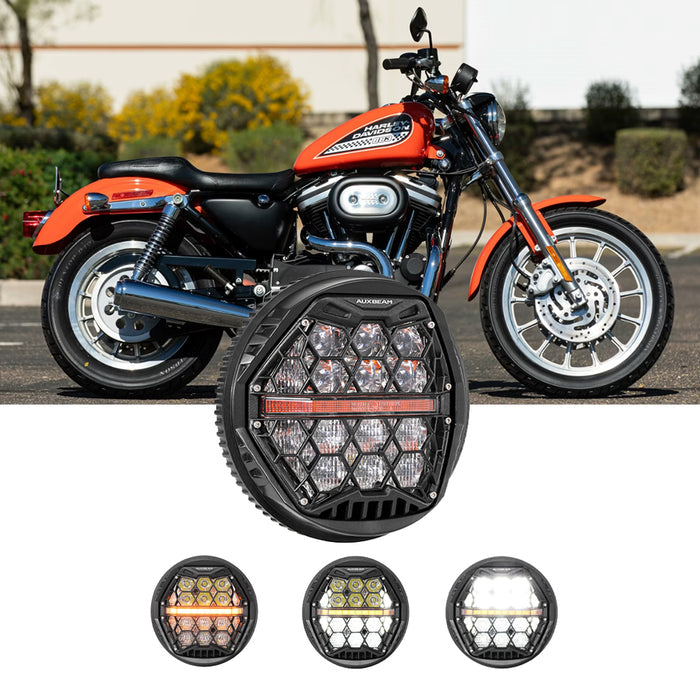 🆕 5.75 Inch 60W DOT Motorcycle LED Headlight Assembly with Amber DRL & Honeycomb Design (Hi/Lo Beam) for 2002-2012 Roadster XL 883R