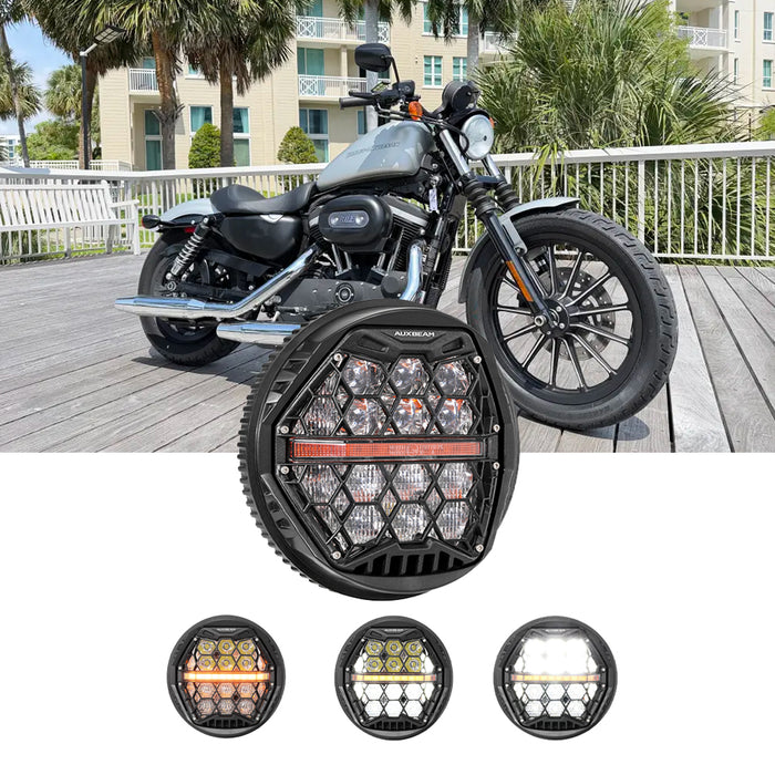 🆕 5.75 Inch 60W DOT Motorcycle LED Headlight Assembly with Amber DRL & Honeycomb Design (Hi/Lo Beam) for 2009-2022 Iron X1883N