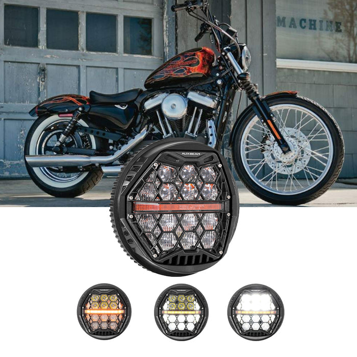 🆕 5.75 Inch 60W DOT Motorcycle LED Headlight Assembly with Amber DRL & Honeycomb Design (Hi/Lo Beam) for 2007-2012 Nightster XL1200N