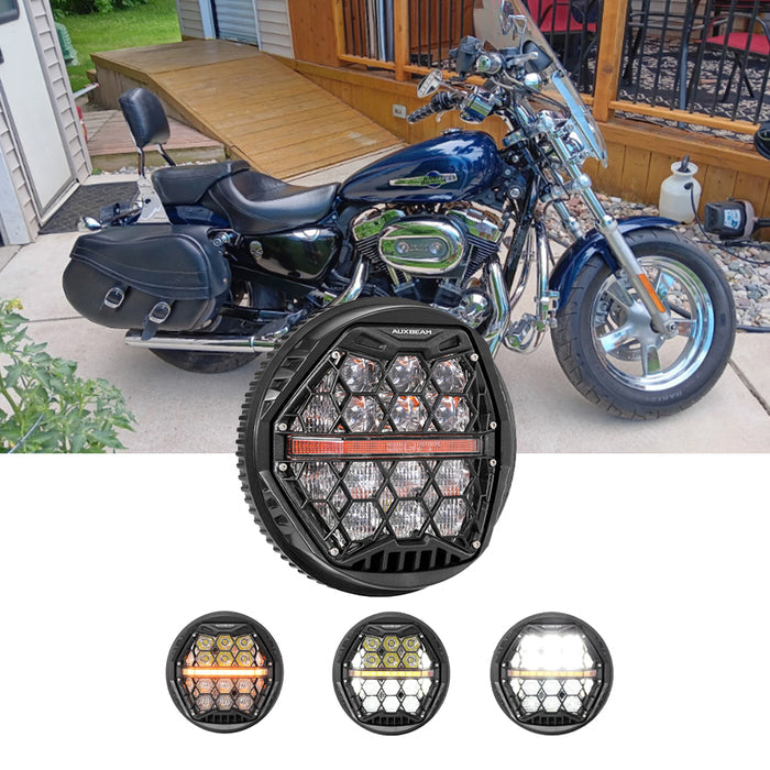 🆕 5.75 Inch 60W DOT Motorcycle LED Headlight Assembly with Amber DRL & Honeycomb Design (Hi/Lo Beam) for 2012-2016 Seventy-Two XL1200V