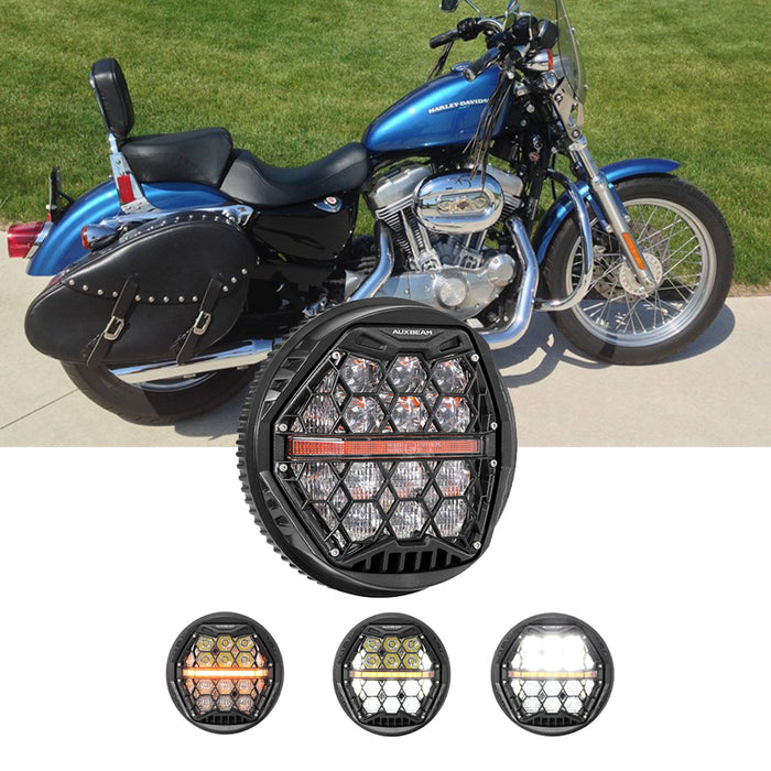 🆕 5.75 Inch 60W DOT Motorcycle LED Headlight Assembly with Amber DRL & Honeycomb Design (Hi/Lo Beam) for 2005-2019 Sportster Low/Superlow X1883L