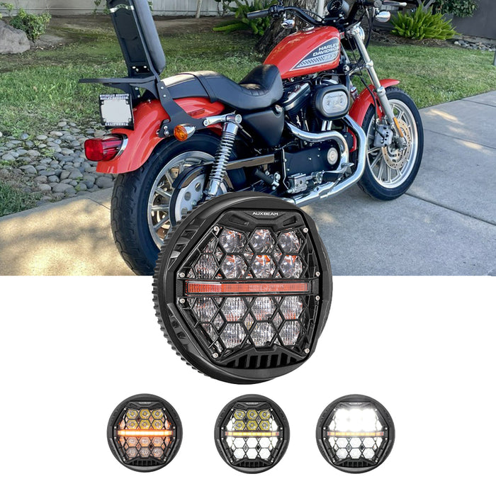 🆕 5.75 Inch 60W DOT Motorcycle LED Headlight Assembly with Amber DRL & Honeycomb Design (Hi/Lo Beam) for 1994-2003 Sportster Hugger XLH883HUG
