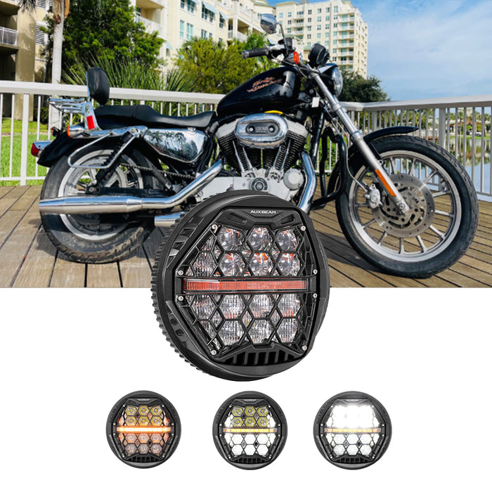 🆕 5.75 Inch 60W DOT Motorcycle LED Headlight Assembly with Amber DRL & Honeycomb Design (Hi/Lo Beam) for 2004-2008 Roadster XLI20OR