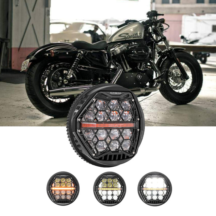 🆕 5.75 Inch 60W DOT Motorcycle LED Headlight Assembly with Amber DRL & Honeycomb Design (Hi/Lo Beam) for 2010-2022 Forty- Eight XL 1200X