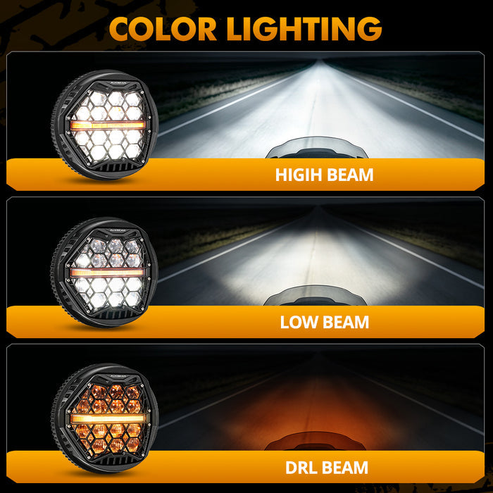 🆕 5.75 Inch 60W DOT Motorcycle LED Headlight Assembly with Amber DRL & Honeycomb Design (Hi/Lo Beam) for 1994-2003 XLH 1200