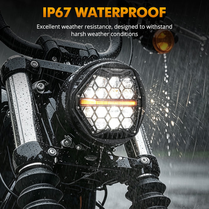 🆕 5.75 Inch 60W DOT Motorcycle LED Headlight Assembly with Amber DRL & Honeycomb Design (Hi/Lo Beam) for 2010-2022 Forty- Eight XL 1200X