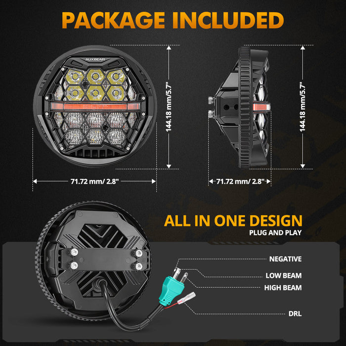 🆕 5.75 Inch 60W DOT Motorcycle LED Headlight Assembly with Amber DRL & Honeycomb Design (Hi/Lo Beam) for 1994-2003 Sportster Hugger XLH883HUG