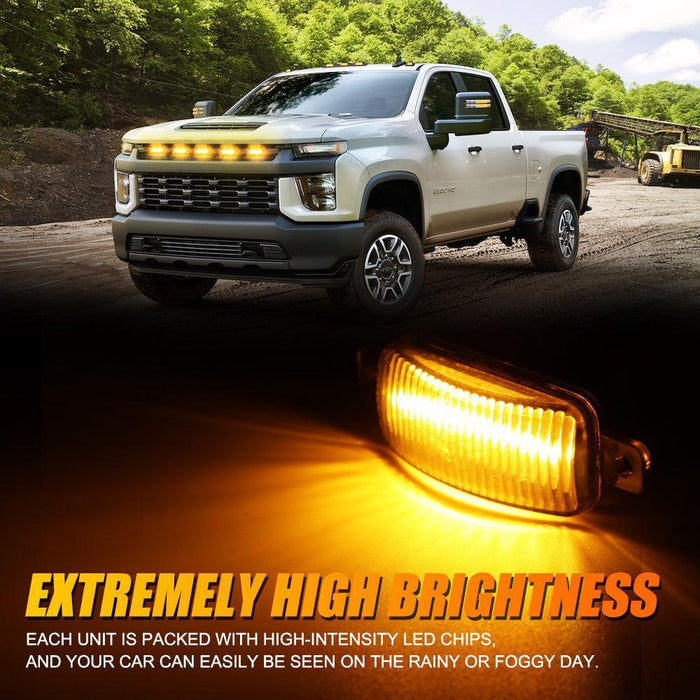 (5pcs/set)  LED Front Grille Lights Raptor Style Amber Light Fit for Chevrolet Silverado 2500HD 2020-2021