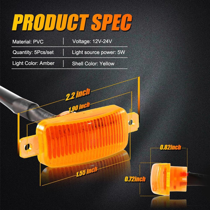 (5pcs/set)  LED Front Grille Lights Raptor Style Amber Light Universal Car Modification