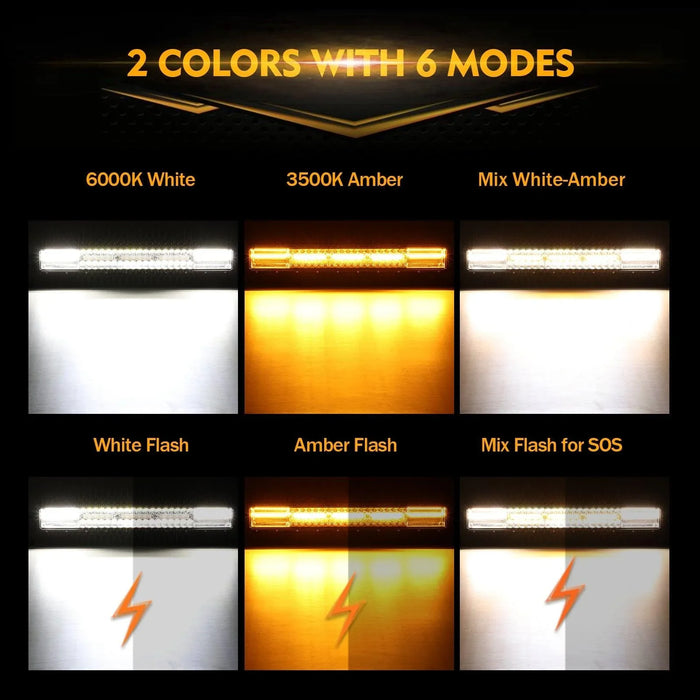 6 Modes Series 22 Inch/30 Inch/42 Inch/50 Inch White&Amber LED Light Bars