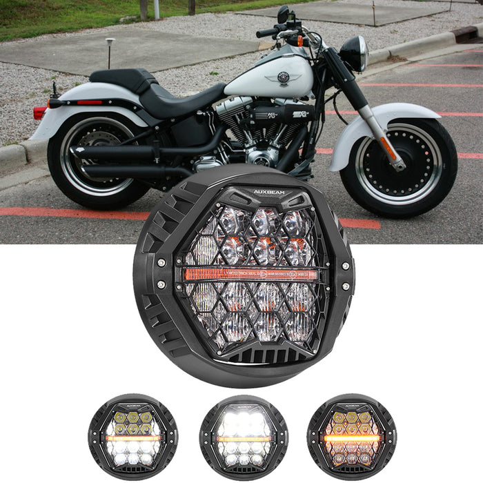 🆕 7 Inch 120W DOT Motorcycle LED Headlight Assembly with Amber DRL & Honeycomb Design (Hi/Lo Beam) for 2010-2016 Fat Boy Lo FLSTFB
