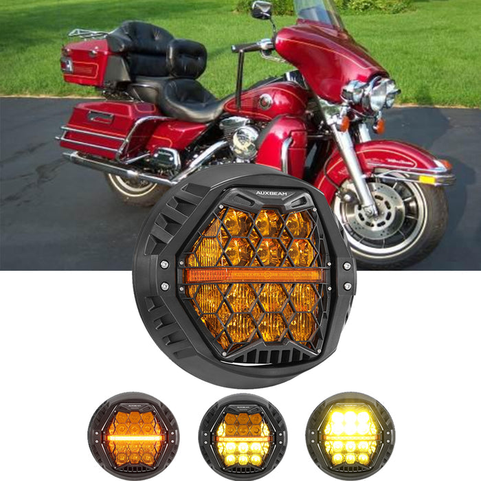 🆕 7 Inch 120W DOT Motorcycle LED Headlight Assembly with Amber DRL & Honeycomb Design (Hi/Lo Beam) for 1995-1997 Ultra Classic Electra Glide FLHTCU