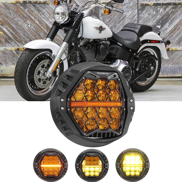 🆕 7 Inch 120W DOT Motorcycle LED Headlight Assembly with Amber DRL & Honeycomb Design (Hi/Lo Beam) for 2010-2016 Fat Boy Lo FLSTFB