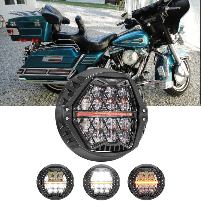 🆕 7 Inch 120W DOT Motorcycle LED Headlight Assembly with Amber DRL & Honeycomb Design (Hi/Lo Beam) for 1995-1997 Ultra Classic Electra Glide FLHTCU