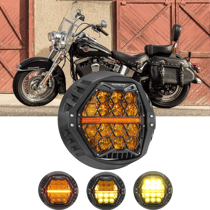 🆕 7 Inch 120W DOT Motorcycle LED Headlight Assembly with Amber DRL & Honeycomb Design (Hi/Lo Beam) for 1995-2017 Heritage Softail Classic FLST