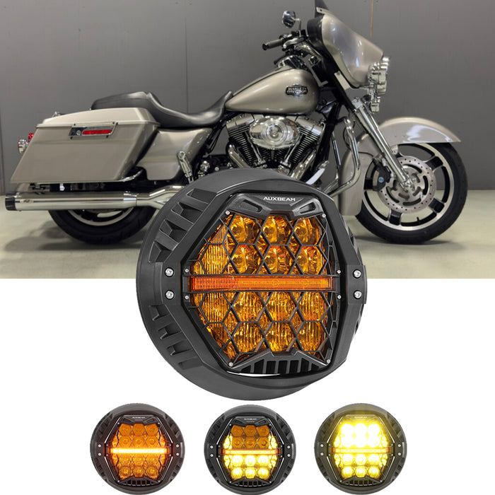 🆕 7 Inch 120W DOT Motorcycle LED Headlight Assembly with Amber DRL & Honeycomb Design (Hi/Lo Beam) for 1995-2013 Electra Glide Classic FLHTC