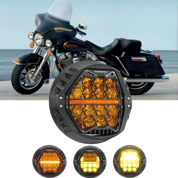 🆕 7 Inch 120W DOT Motorcycle LED Headlight Assembly with Amber DRL & Honeycomb Design (Hi/Lo Beam) for 1995-2009 Electra Glide Standard FLHT