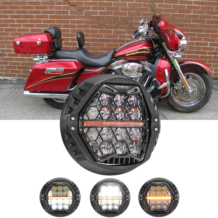 🆕 7 Inch 120W DOT Motorcycle LED Headlight Assembly with Amber DRL & Honeycomb Design (Hi/Lo Beam) for 2004-2005 CVO Electra Glide FLHTCSE