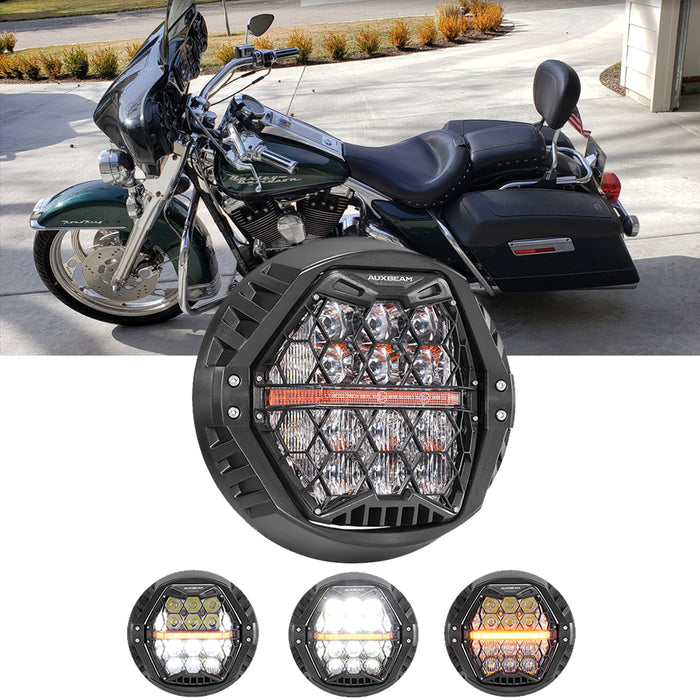 🆕 7 Inch 120W DOT Motorcycle LED Headlight Assembly with Amber DRL & Honeycomb Design (Hi/Lo Beam) for 1996-2006 Road King EFI FLHRI