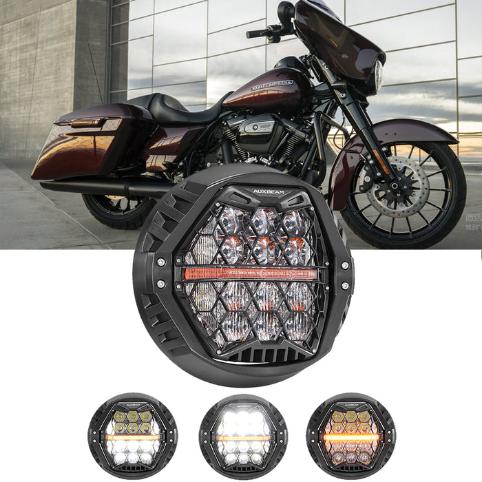 🆕 7 Inch 120W DOT Motorcycle LED Headlight Assembly with Amber DRL & Honeycomb Design (Hi/Lo Beam) for 2014-2018 FLHXS Street Glide Special