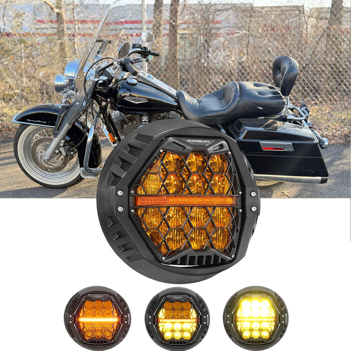🆕 7 Inch 120W DOT Motorcycle LED Headlight Assembly with Amber DRL & Honeycomb Design (Hi/Lo Beam) for 1996-2006 Road King EFI FLHRI