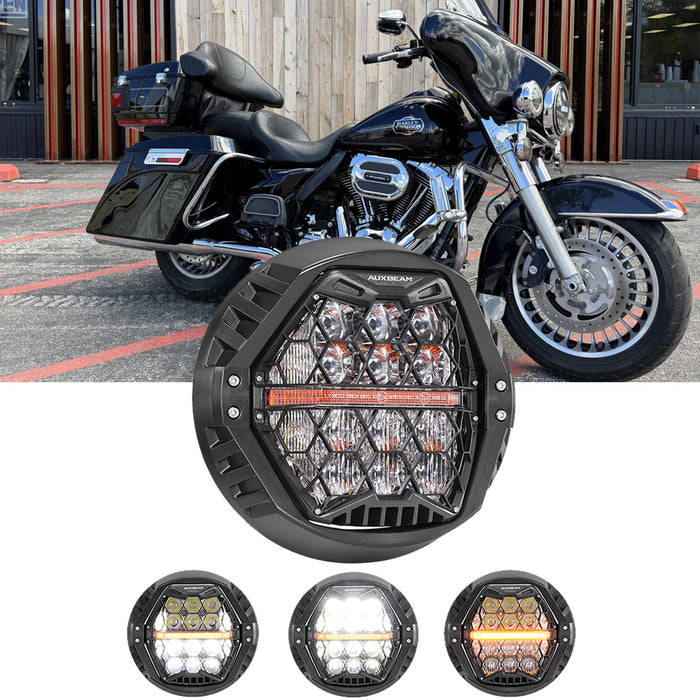 🆕 7 Inch 120W DOT Motorcycle LED Headlight Assembly with Amber DRL & Honeycomb Design (Hi/Lo Beam) for 2005-2013 Ultra Classic Electra Glide FLHTCU