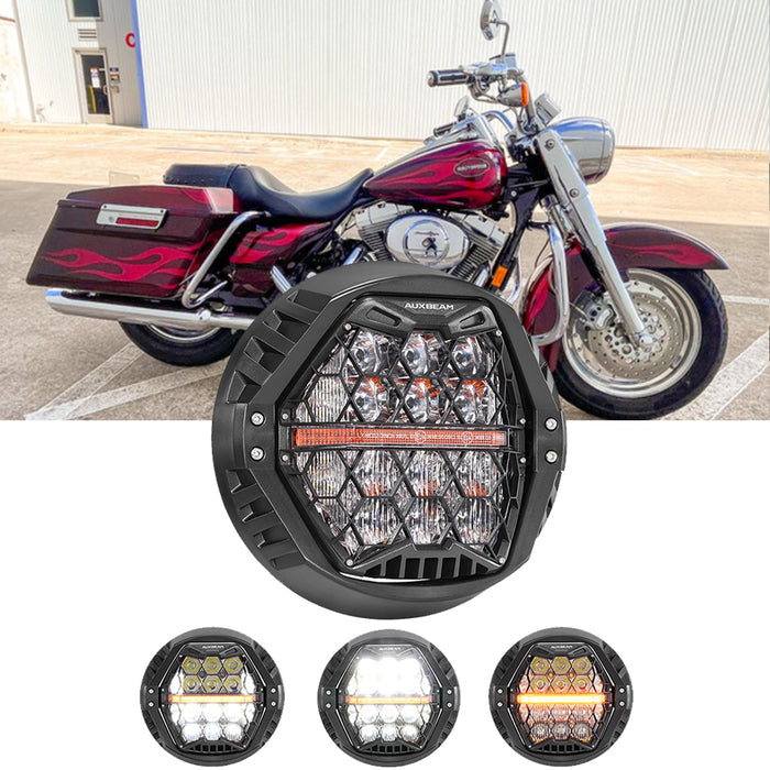 🆕 7 Inch 120W DOT Motorcycle LED Headlight Assembly with Amber DRL & Honeycomb Design (Hi/Lo Beam) for 2002 CVO Road King FLHRSEI