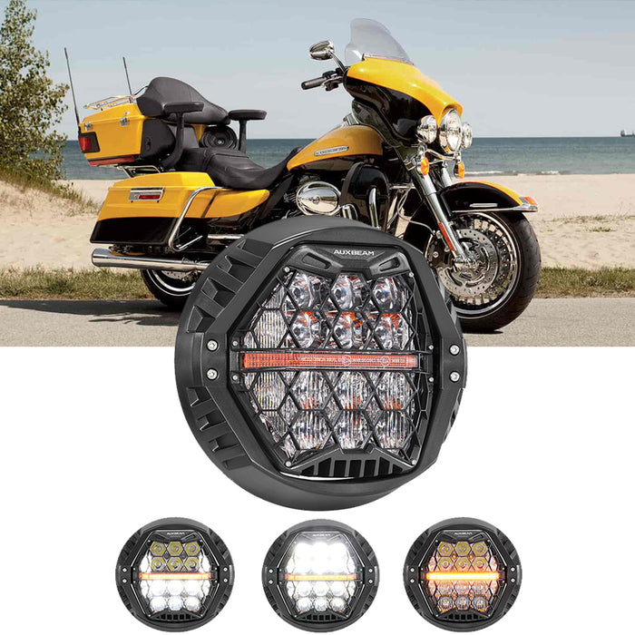 🆕 7 Inch 120W DOT Motorcycle LED Headlight Assembly with Amber DRL & Honeycomb Design (Hi/Lo Beam) for 2010-2013 Electra Glide Ultra Limited FLHTK