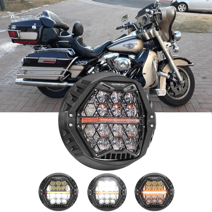🆕 7 Inch 120W DOT Motorcycle LED Headlight Assembly with Amber DRL & Honeycomb Design (Hi/Lo Beam) for 1995-2004 Ultra Classic Electra Glide EFI FLHTCUI