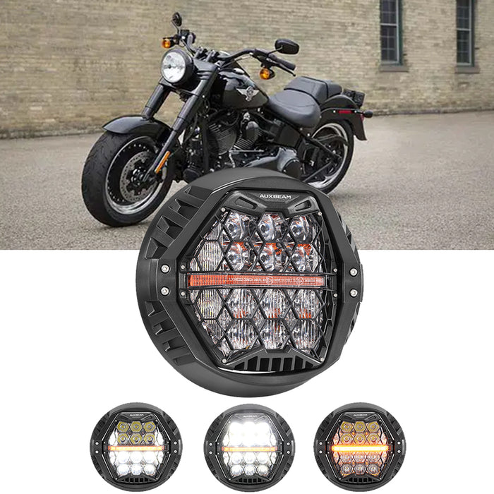 🆕 7 Inch 120W DOT Motorcycle LED Headlight Assembly with Amber DRL & Honeycomb Design (Hi/Lo Beam) for 2016-2017 Fat Boy S FLSTFBS