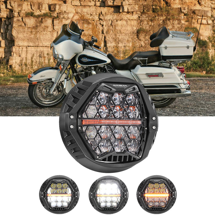 🆕 7 Inch 120W DOT Motorcycle LED Headlight Assembly with Amber DRL & Honeycomb Design (Hi/Lo Beam) for 1995-2013 Electra Glide Classic FLHTC