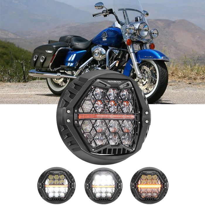 🆕 7 Inch 120W DOT Motorcycle LED Headlight Assembly with Amber DRL & Honeycomb Design (Hi/Lo Beam) for 1998-2006 Road King Classic EFI FLHRCI