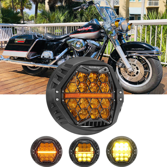 🆕 7 Inch 120W DOT Motorcycle LED Headlight Assembly with Amber DRL & Honeycomb Design (Hi/Lo Beam) for 1994-1995 Electra Glide Road King FLHR