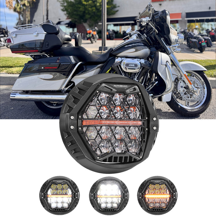 🆕 7 Inch 120W DOT Motorcycle LED Headlight Assembly with Amber DRL & Honeycomb Design (Hi/Lo Beam) for 2006-2013 CVO Ultra Classic Electra Glide FLHTCUSE