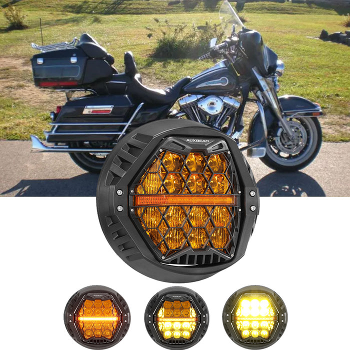 🆕 7 Inch 120W DOT Motorcycle LED Headlight Assembly with Amber DRL & Honeycomb Design (Hi/Lo Beam) for 1999-2002 Electra Glide Classic EFI FLHTCI
