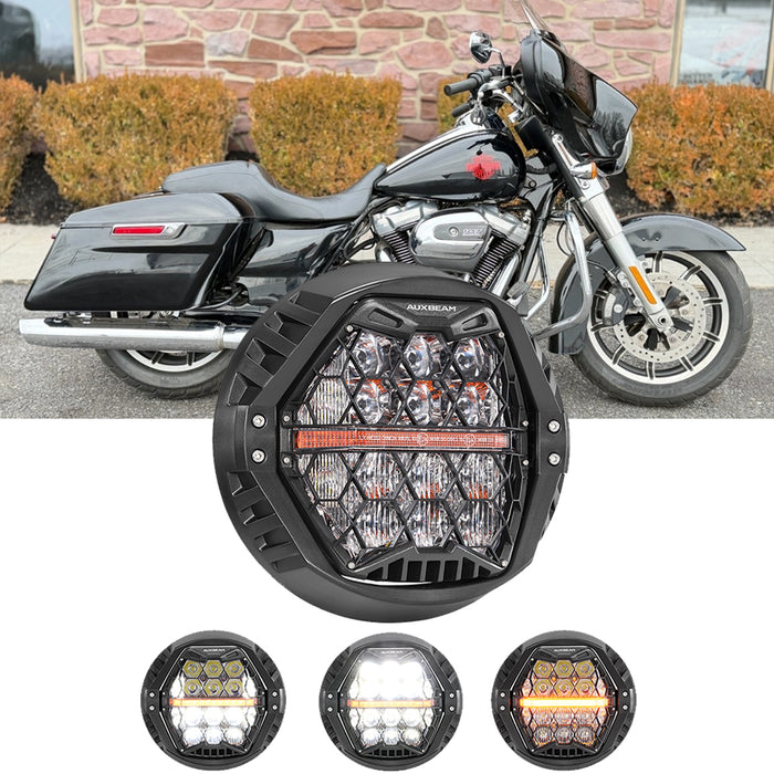 🆕 7 Inch 120W DOT Motorcycle LED Headlight Assembly with Amber DRL & Honeycomb Design (Hi/Lo Beam) for 1995-2009 Electra Glide Standard FLHT