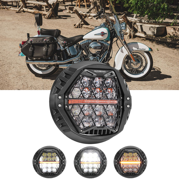 🆕 7 Inch 120W DOT Motorcycle LED Headlight Assembly with Amber DRL & Honeycomb Design (Hi/Lo Beam) for 1995-2017 Heritage Softail Classic FLST