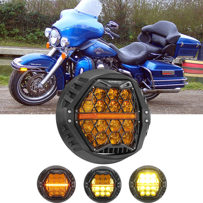 🆕 7 Inch 120W DOT Motorcycle LED Headlight Assembly with Amber DRL & Honeycomb Design (Hi/Lo Beam) for 1995-2004 Ultra Classic Electra Glide EFI FLHTCUI