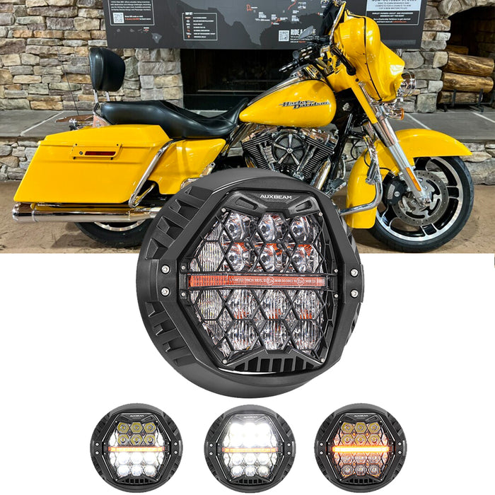 🆕 7 Inch 120W DOT Motorcycle LED Headlight Assembly with Amber DRL & Honeycomb Design (Hi/Lo Beam) for 2006-2013 Street Glide FLHX