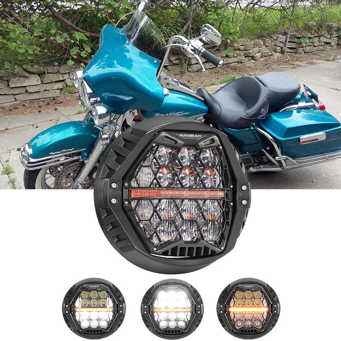 🆕 7 Inch 120W DOT Motorcycle LED Headlight Assembly with Amber DRL & Honeycomb Design (Hi/Lo Beam) for 1995-2014 Road King FLHR