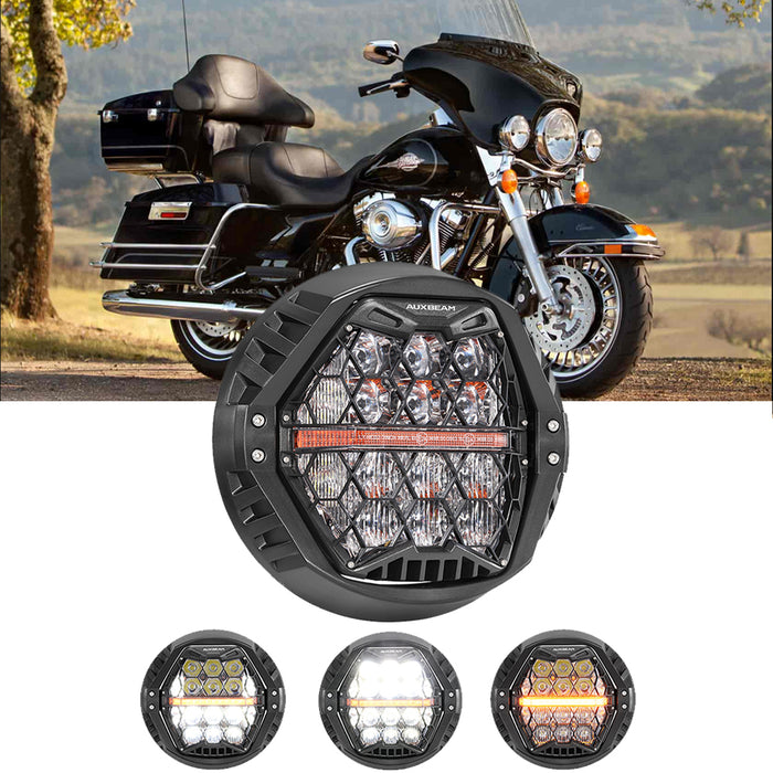 🆕 7 Inch 120W DOT Motorcycle LED Headlight Assembly with Amber DRL & Honeycomb Design (Hi/Lo Beam) for 1994-2013 Electra Glide Classic FLHTC