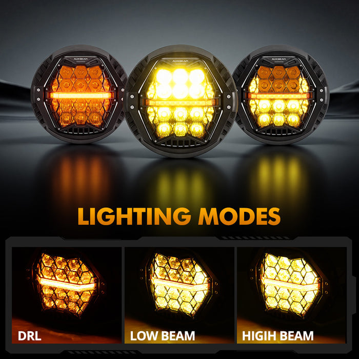 🆕 7 Inch 120W DOT Motorcycle LED Headlight Assembly with Amber DRL & Honeycomb Design (Hi/Lo Beam) for 1995-2009 Electra Glide Standard FLHT
