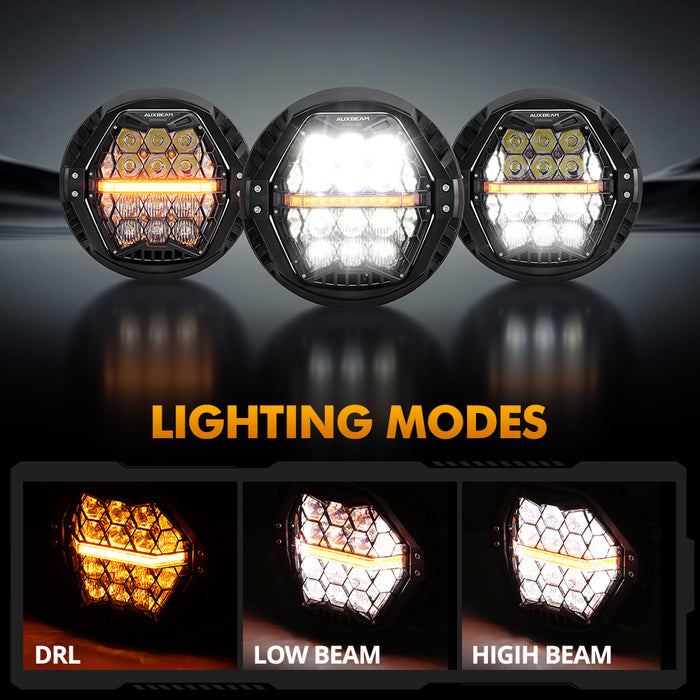 🆕 7 Inch 120W DOT Motorcycle LED Headlight Assembly with Amber DRL & Honeycomb Design (Hi/Lo Beam) for 2007-2013 Road King Classic FLHRC